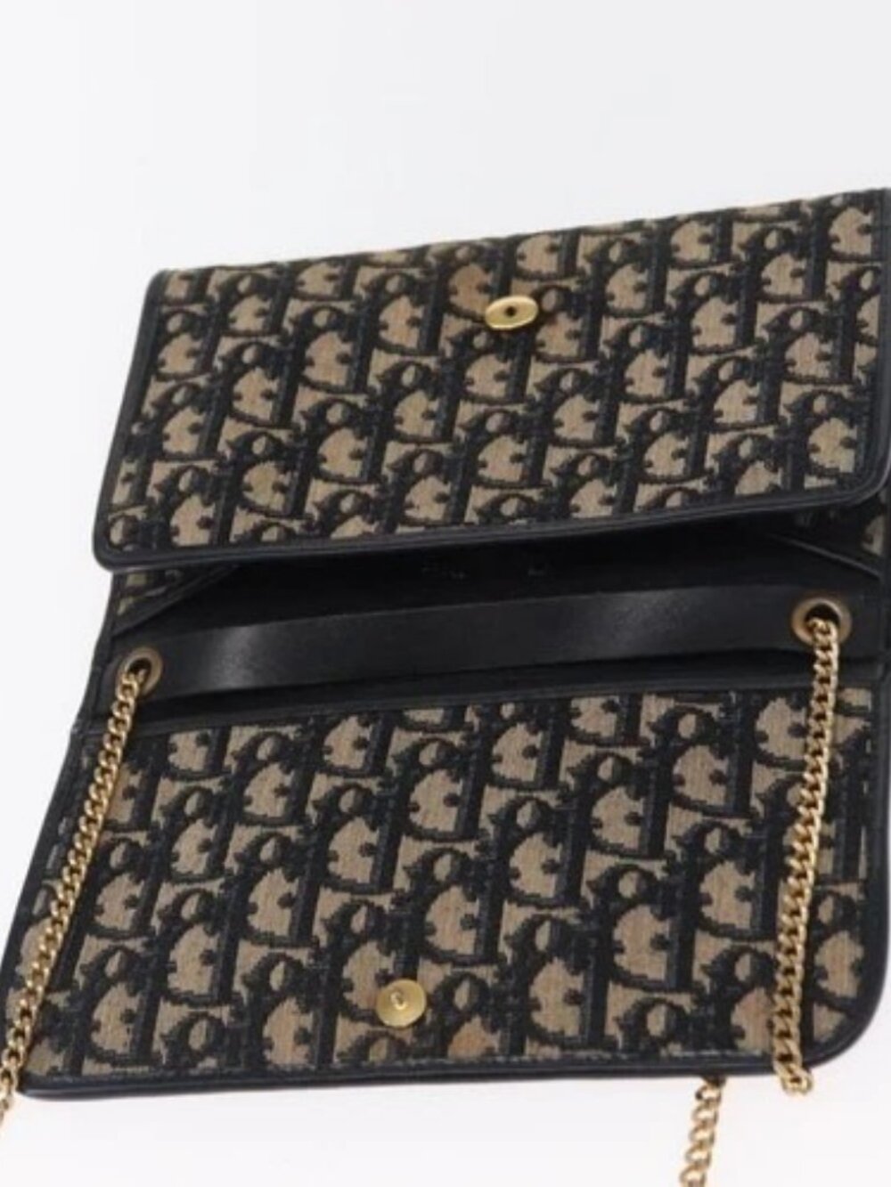 Christian Dior Trotter Canvas Chain Shoulder Bag Navy Gold Auth 162506A - Picture 9 of 16